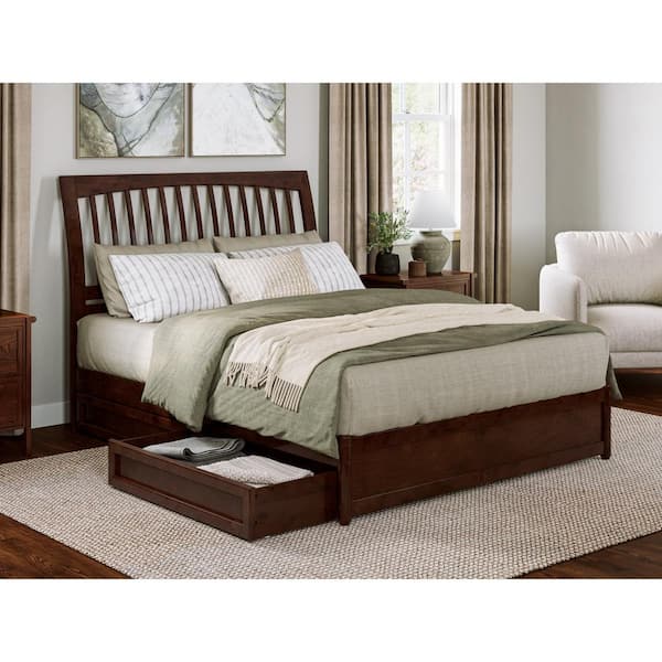 AFI Roslyn Walnut Brown Solid Wood Frame Queen Platform Bed with Panel ...