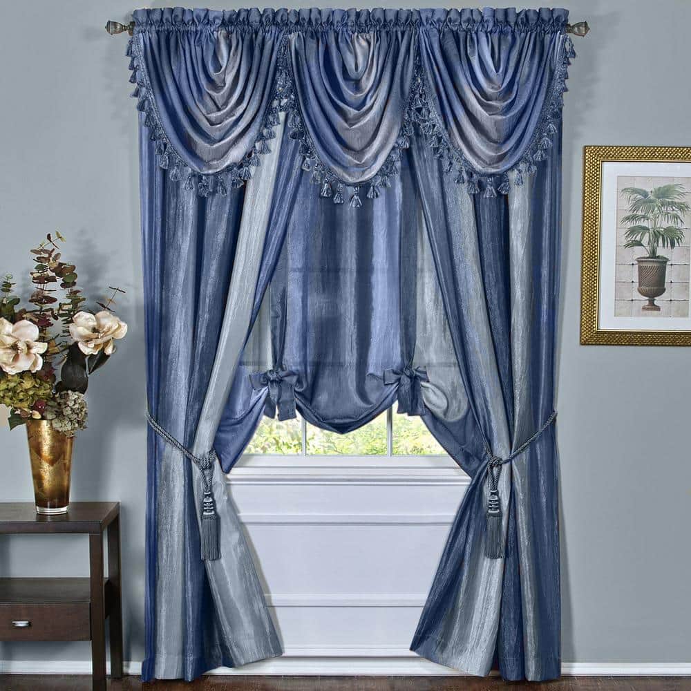 Blue Ombre Polyester Waterfall Valance with Tassels, 46" x 42"