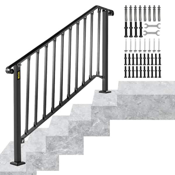 VEVOR 4 ft. Handrails for Outdoor Steps Fit 4 or 5 Steps Outdoor Stair Railing Wrought Iron Handrail with baluster, Black