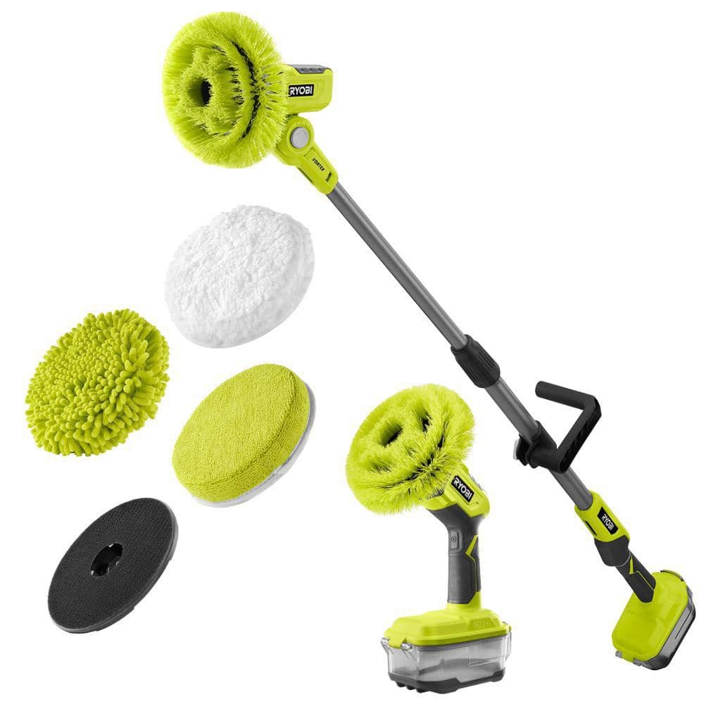 RYOBI ONE+ 18V Cordless Telescoping Power Scrubber Kit with 2.0 Ah