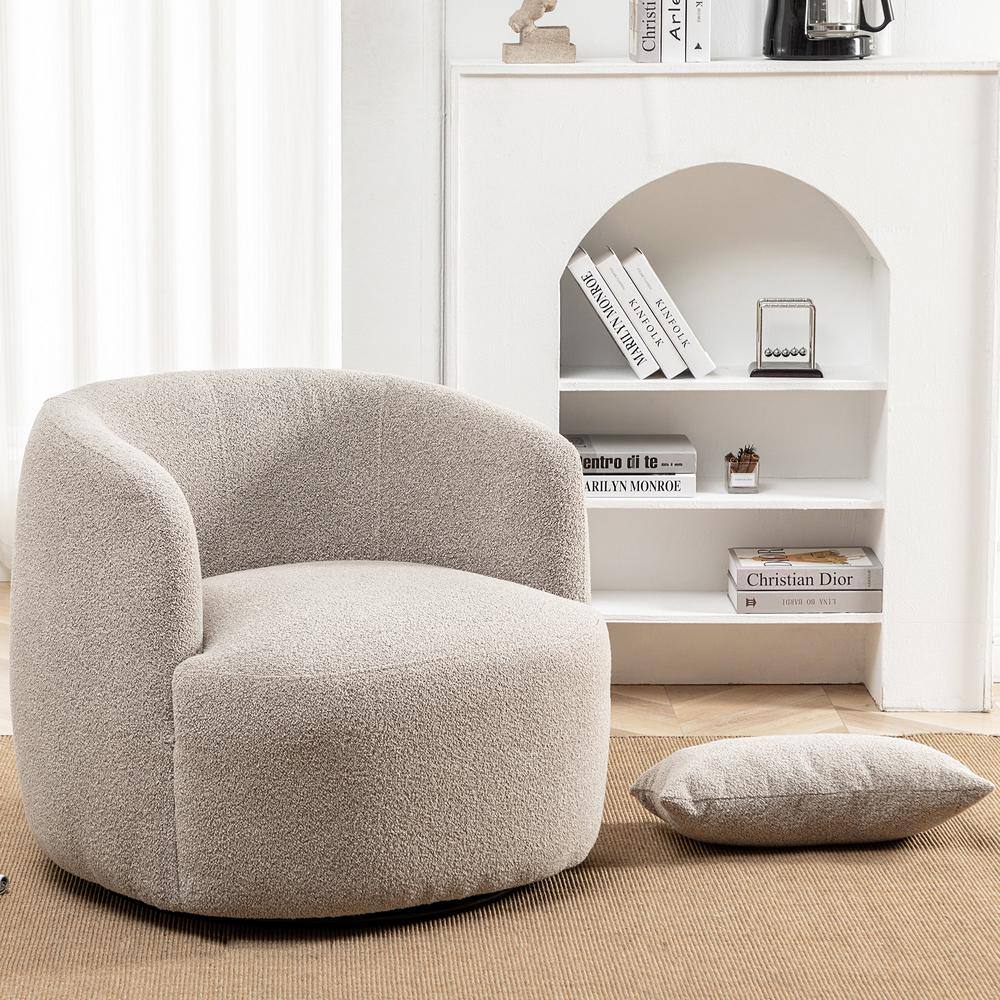 Taupe Boucle Upholstered Swivel Barrel Accent Chair