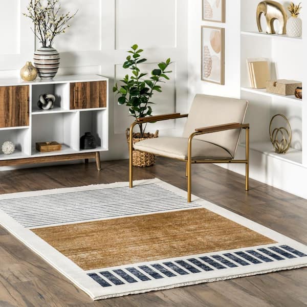 Keeva Beige Doormat 3 ft. x 5 ft. Striped Area Rug