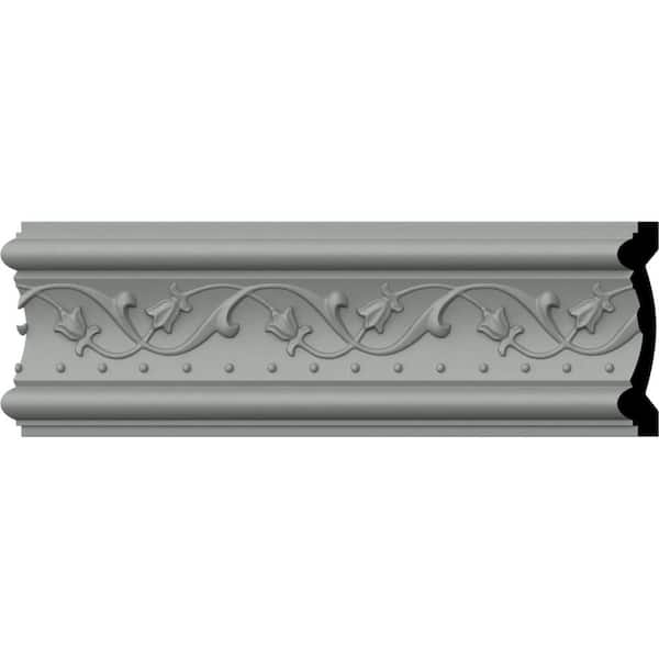 Ekena Millwork 3/4 in. x 3-7/8 in. x 94-1/2 in. Polyurethane Marcella Running Leaf Chair Rail Moulding