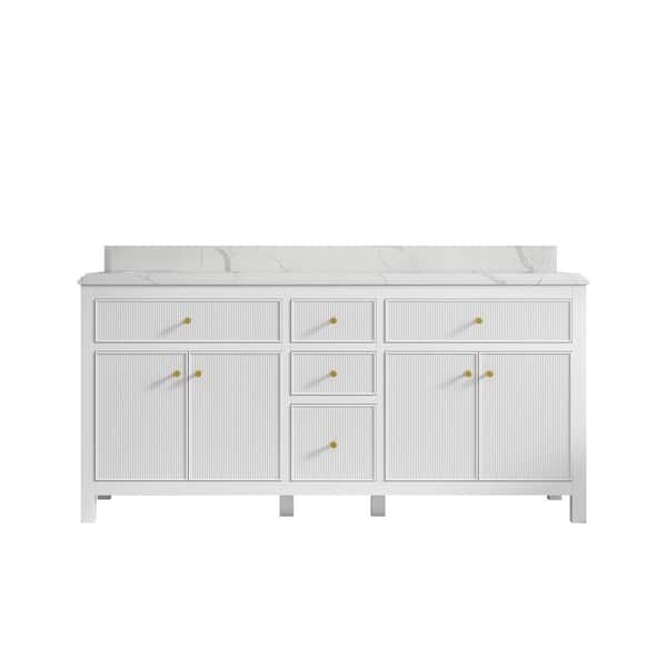 Willow Collections Sonoma 72 in. W x 22 in. D x 36 in. H Double Sink Bath Vanity in White with 1.5" Calacatta Quartz Top