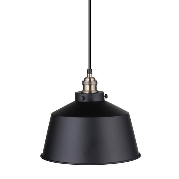 Worth Home Products Instant Pendant 1-Light Recessed Light Conversion Kit Matt Black Industrial Metal Dome Shade