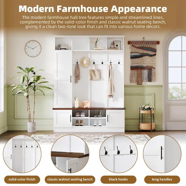 55.1 in. W x 15.5 in. D x 73.2 in. H White Wood Versatile Hall