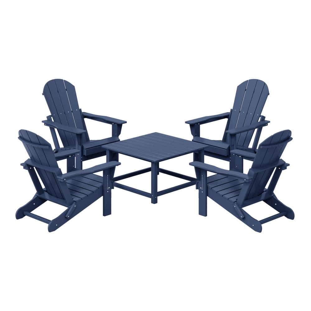 Laguna Navy Blue Plastic Weather Resistant Adirondack Chair 5-Piece Outdoor Patio Conversation Set, Square Coffee Table price history on PriceWatchPro