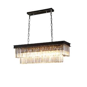 24 in. 6-Light Black Rectangle Crystal Chandelier, Modern Luxury Pendant Light for Dining Room, Bulbs Included