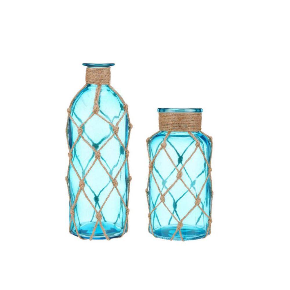 Coastal Glass Series 8.07 in. in Blue Glass Bottle Decorative Vase