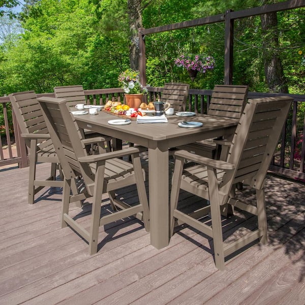 Highwood Weatherley Woodland Brown Counter Height Plastic Outdoor Dining Set in Woodland Brown Set of 6