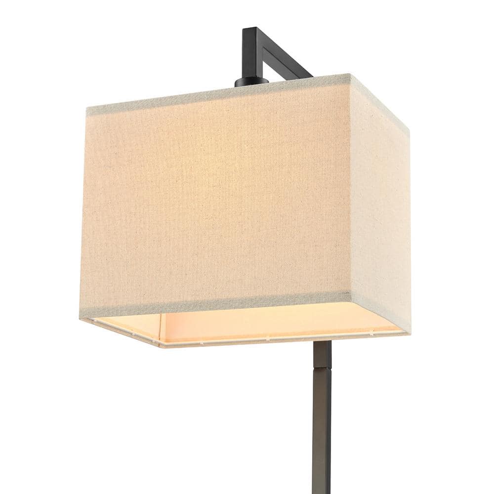 Matte Black Adjustable Floor Lamp with Beige Linen Shade