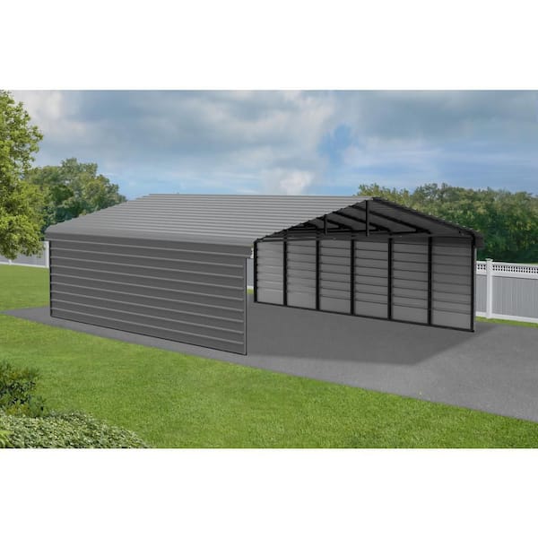 20 ft. W x 29 ft. D x 9 ft. H Charcoal Galvanized Steel Carport with 2-Side Wall Kits