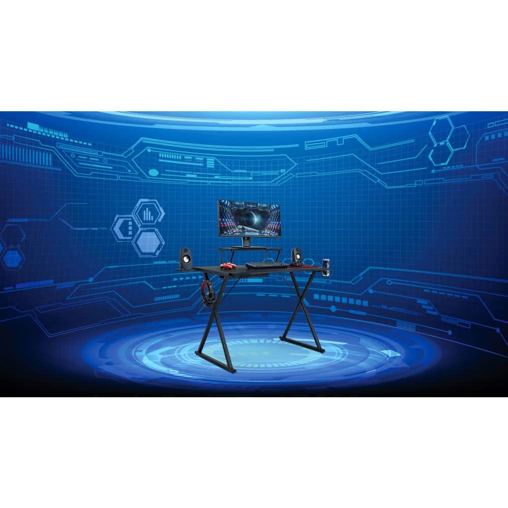 AeroDynamic 46" Black Gaming Desk with Cup Holder & Headphone Hook