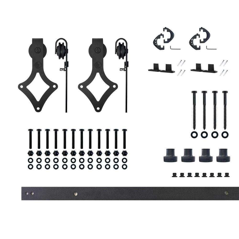 5.5 ft./66 in. Black Rustic Non-Bypass Sliding Barn Door Hardware Kit Diamond Design Roller for Double Doors price history on PriceWatchPro