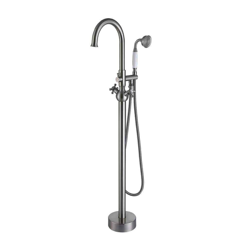 2-Handle Claw Foot Freestanding Tub Faucet with Hand Shower in. Brushed Nic