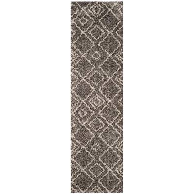 SAFAVIEH Arizona Shag Brown/Ivory 2 ft. x 8 ft. Geometric Lodge Runner ...