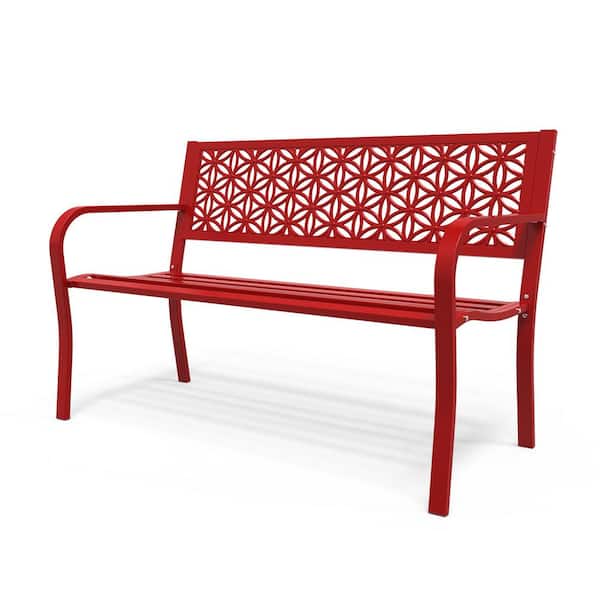 Karl home Red Metal Outdoor Bench Patio Bench