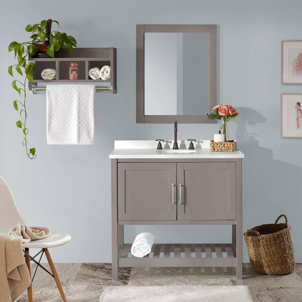 Gray Pine Freestanding Vanity Cabinet with Open Shelf