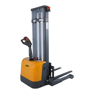 130 in. High Lifting Full Electric Pallet Stacker 3300 lbs. 24-Volt/105AH GEL Battery Powered Straddle Stacker