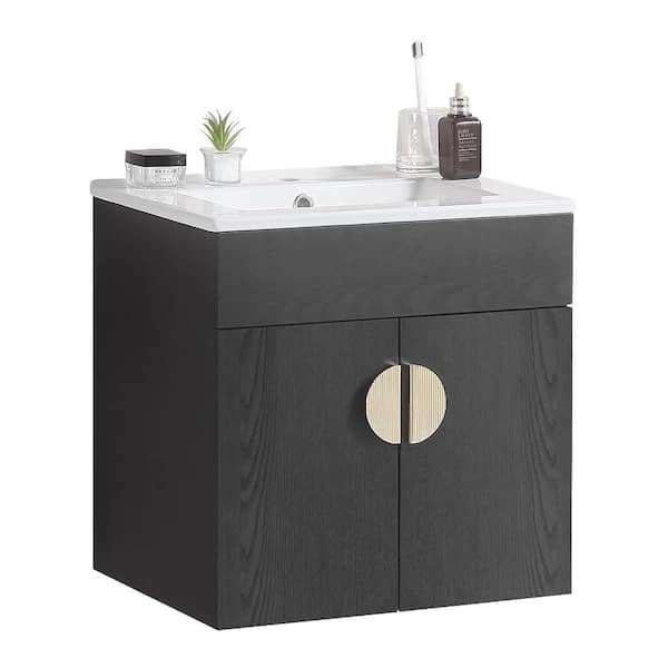 Unbranded 20.00 in. W x 16.00 in. D x 20.00 in. H Single Floating Bath Vanity in Black with White Ceramic Top