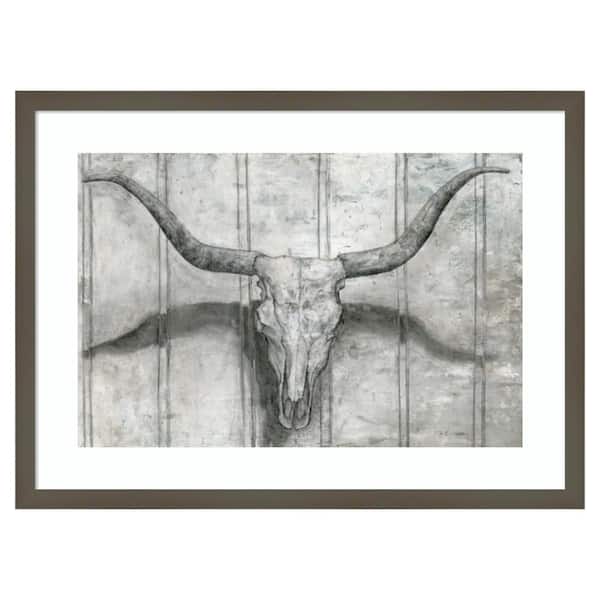 Amanti Art Longhorn by Marie Elaine Cusson 25 in. W x 19 in. H. Wood Framed Wall Art Print Framed in Gray