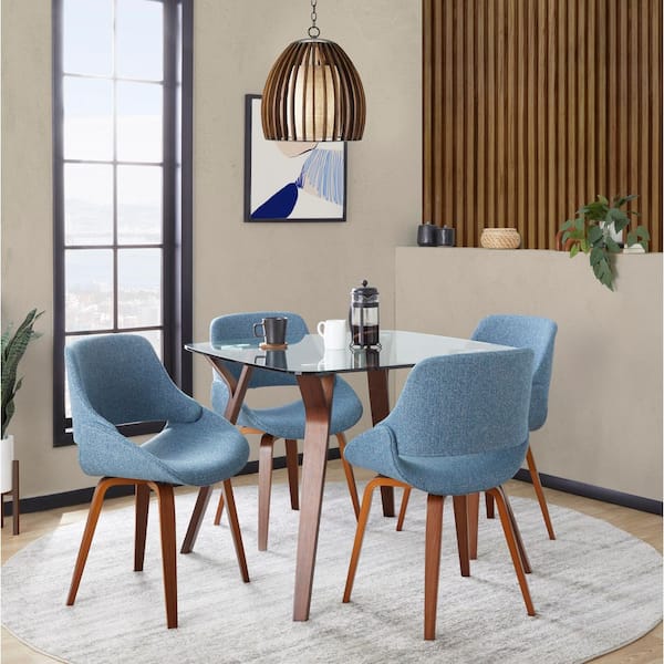 Fabrico Blue Fabric and Walnut Wood Dining Chair (Set of 2)