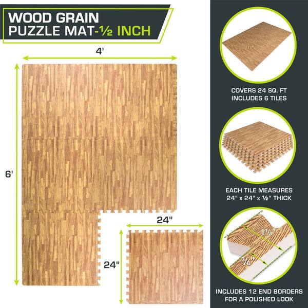UNHO Premium Wood Grain Interlocking Foam Floor Mats – Anti-Fatigue EVA Tiles For Gym Or Home