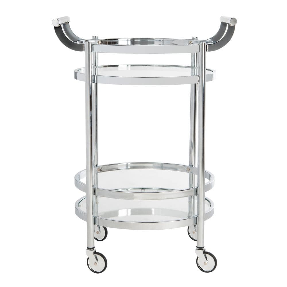 Transitional Chrome 24" Round Bar Cart with Glass Tiers