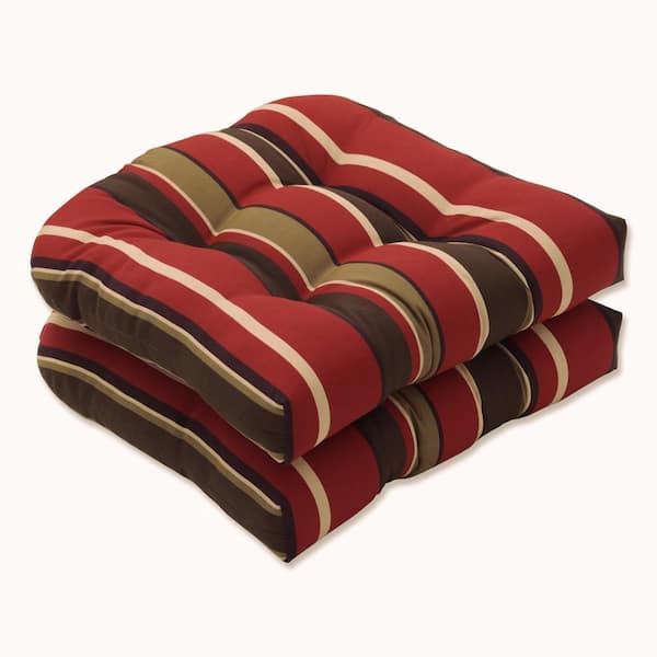 Pillow Perfect Striped 19 in. x 19 in. Outdoor Dining Chair Cushion in Brown/Red (Set of 2)