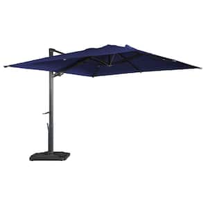 10 x 13 ft. Cantilever Umbrella Rectangular Crank Market Tilt Patio Umbrella w Base/Bluetooth Light in Navy Blue