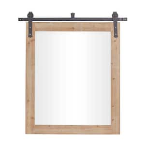 41 in. x 37 in. Rectangle Framed Brown Wall Mirror with Metal Hanging Rod