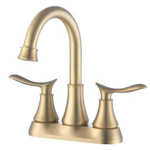 4 in. Centerset Double Handle High Arc Bathroom Faucet Combo Kit Included Pop-Up Drain and Supply Hoses in Brushed Gold