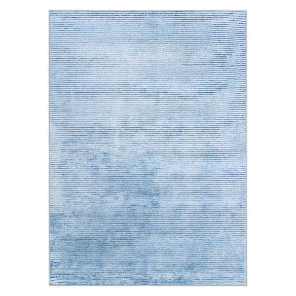 World Rug Gallery Blue 10 ft. x 14 ft. Contemporary Distressed Stripe Machine Washable Area Rug