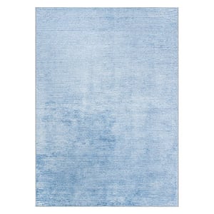 Blue 7 ft. 7 in. x 9 ft. 6 in. Contemporary Distressed Stripe Machine Washable Area Rug