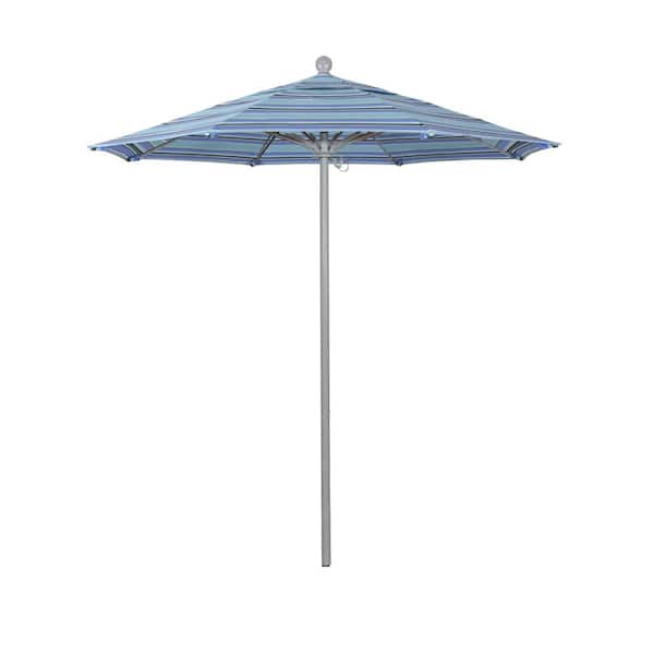 California Umbrella 7.5 ft. Grey Woodgrain Aluminum Commercial Market Patio Umbrella Fiberglass Ribs and Push Lift in Dolce Oasis Sunbrella