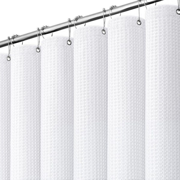 72 in. W x 72 in. L White Polyester Waffle Weave Heavy Duty Weighted Hotel Luxury Shower Curtain Set