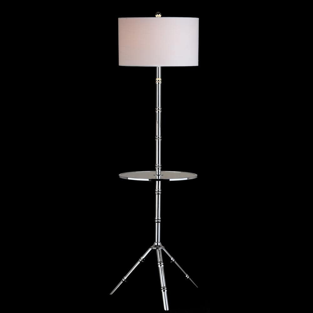 Chrome Tripod Floor Lamp with Drum Shade and Table