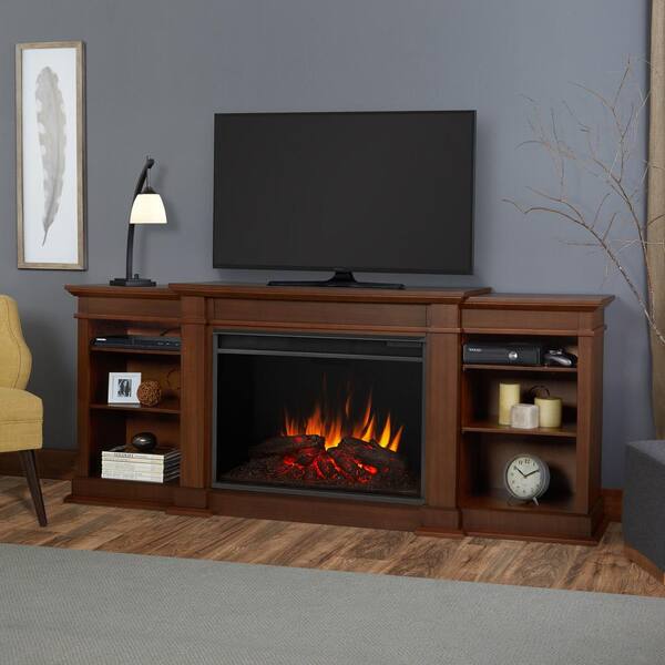 Real Flame Eliott Grand 81 in. Electric Fireplace TV Stand Entertainment Center in Vintage Black Maple