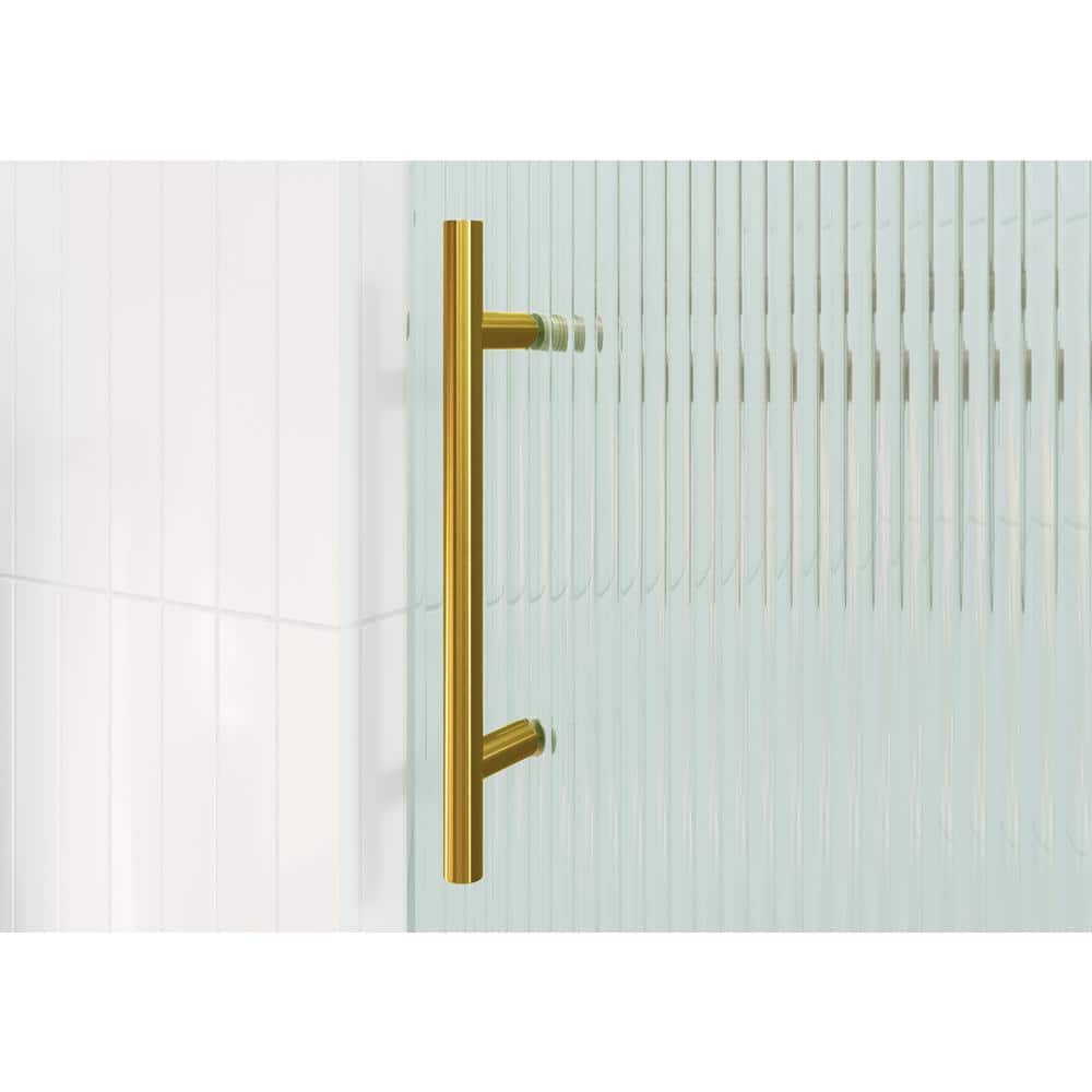 Galaxy 60" Satin Brass Frameless Fluted Glass Sliding Bathtub Door