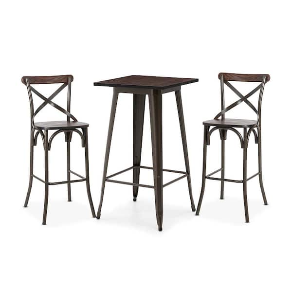 Glitzhome Rustic Steel Square Bar Table and Bar Stool Set