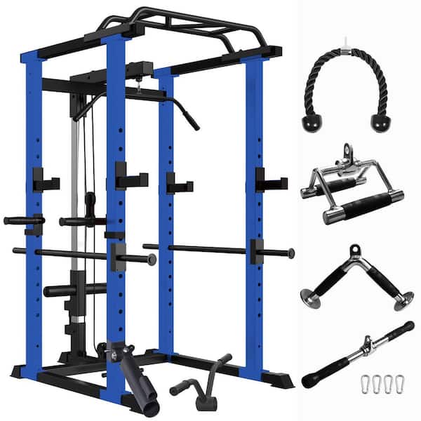 Multi-functional Power Cage, Home Adjustable Pullup Squat Rack 1000 lbs. Capacity, Blue