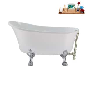 51 in. Acrylic Clawfoot Non-Whirlpool Bathtub in Glossy White with Brushed Nickel Drain And Polished Chrome Clawfeet