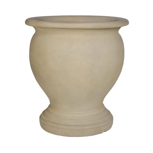 MPG 20 in. x 21-1/2 in. Cast Stone Fiberglass Greek Urn in Limestone