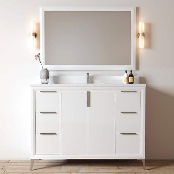 Urban Woodcraft Modoc 48 in. W x 22 in. D x 33.5 in. H Single Bath Vanity in White with White Quartz Counter Top with White Basin