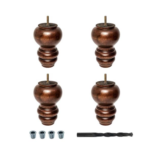 American Pro Decor 6 in. x 4 in. Stained Cherry Solid Hardwood Round Bun Foot (4-Pack)
