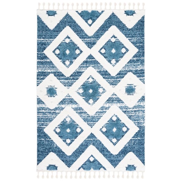 Moroccan Tassel Shag 7 ft.  x 9 ft.  Blue/Ivory Tribal Area Rug