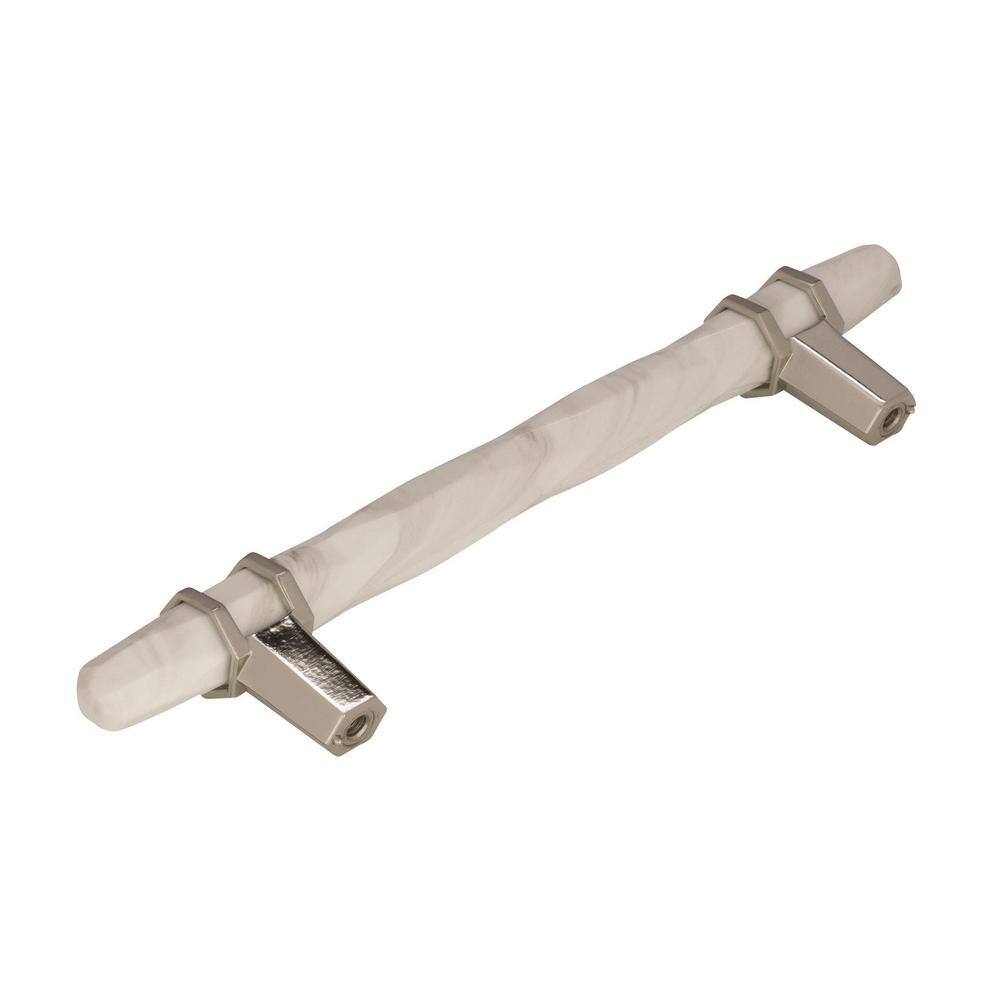 Marble White and Polished Nickel Cabinet Pull Bar
