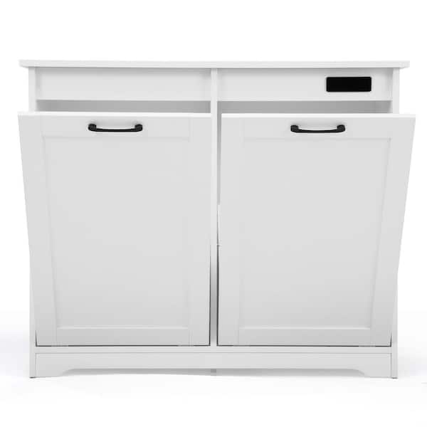 Unbranded - 37.4 in. W x 15.8 in. D x 30.7 in. H Assembled Tilt Out Trash Cabinet in White Kitchen Trash Can w/Deodorizer Device