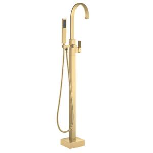 Single-Handle Freestanding Tub Faucet with Hand Shower in Brushed Gold
