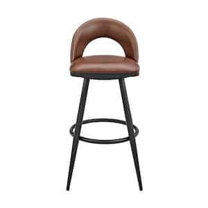 Lottech 34 in. Brown/Black Stainless Steel 26 in. Bar Stool with Faux Leather Seat